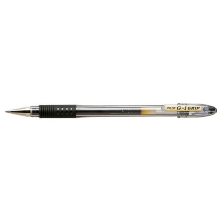 Pilot Boligrafo de Gel G1 Grip - Recargable - Grip de Goma - Punta de Bola 0.7mm - Trazo 0.32mm - Cuerpo Transparente - Color Ne