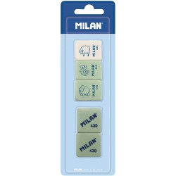 Milan Pack de 5 Gomas de Borrar, 3xGomas 445 Nata Rectangulares + 2xGomas 430 Cuadradas - Miga de pan - Caucho Suave Sintetico -