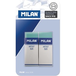 Milan Nata 520 Artist Pack de 2 Gomas de Borrar Rectangulares - Plastico - Faja de Carton Blanca - No Daña el Papel - Color Verd