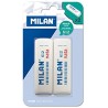Milan Nata 612 Pack de 2 Gomas de Borrar Biseladas - Plastico - Suave - No Abrasiva - Color Blanco