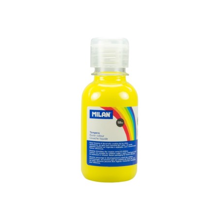 Milan Botella de Tempera - 125ml - Tapon Dosificador - Secado Rapido - Mezclable - Color Amarillo
