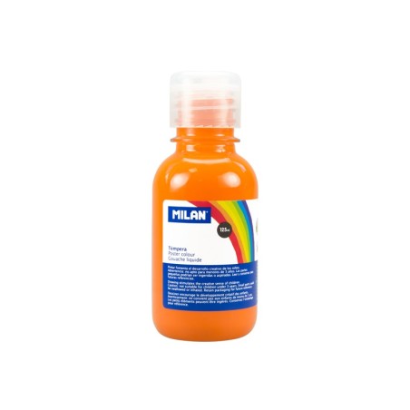 Milan Botella de Tempera - 125ml - Tapon Dosificador - Secado Rapido - Mezclable - Color Naranja