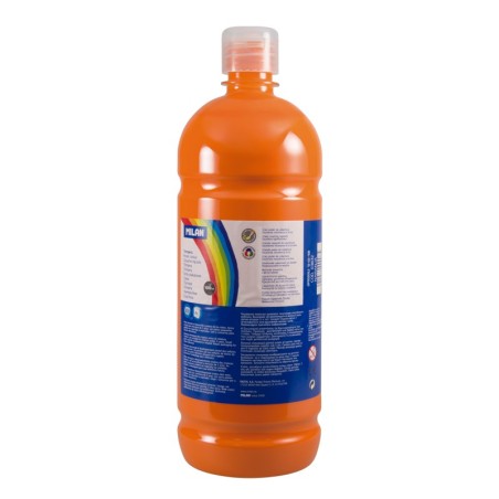 Milan Botella de Tempera - 1000ml - Tapon Dosificador - Secado Rapido - Mezclable - Color Naranja