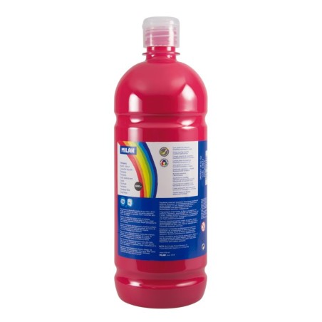 Milan Botella de Tempera - 1000ml - Tapon Dosificador - Secado Rapido - Mezclable - Color Magenta