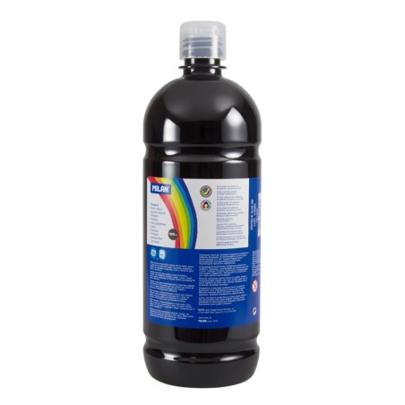 Milan Botella de Tempera - 1000ml - Tapon Dosificador - Secado Rapido - Mezclable - Color Negro