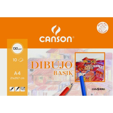 Canson Basik Minipack de 10 Hojas de Dibujo A4 - 21x29 - 130g - Color Blanco
