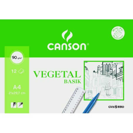 Canson Vegetal Basik Minipack de 12 Hojas A4 - 21x29.7cm - 95g - Color Transparente
