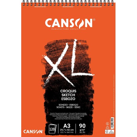 Canson XL Bloc de Croquis con 120 Hojas A3 - Espiral Microperforado - 29.7x42cm - 90g - Color Marfil