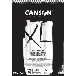 Canson XL Black Bloc de 40 Hojas A3 - Grano Fino - Espiral Microperforado - 29.7x42cm - 150g - Color Negro