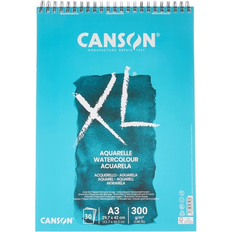 Canson XL Aquarelle Album Espiral Microperforado de 30 Hojas A3 - Grano Fino - 29.7x42cm - 300g - Color Blanco