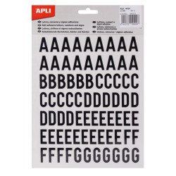 Apli Letras de Palo Mayusculas Adhesivas - Altura 20mm - Color Negro - Pack de 4 Hojas (301 Letras)