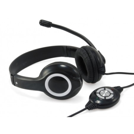 Conceptronic Polona Auriculares con Microfono USB - Microfono Flexible - Diadema Ajustable - Almohadillas Acolchadas - Controles