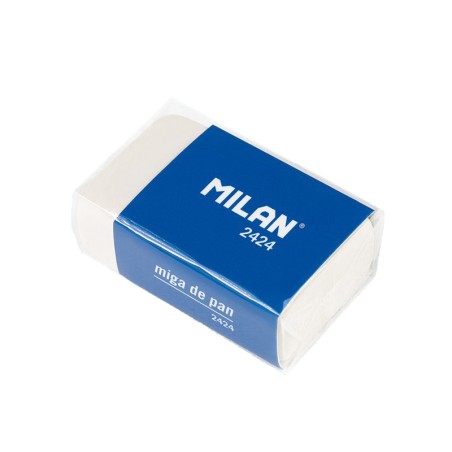 Milan 2424 Goma de Borrar Rectangular - Miga de Pan - Suave - Caucho Sintetico - Faja de Carton Azul - Envuelta Individualmente 