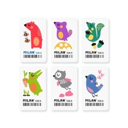 Milan 436A Goma de Borrar Rectangular Flexible - Miga de Pan - Caucho Sintetico - Dibujos Infantiles - Dibujos Surtidos