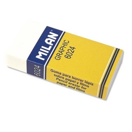 Milan Nata 6024 Goma de Borrar Graphic Rectangular - Plastico - Faja de Carton Amarilla - Envuelta Individualmente - Muy Suave -