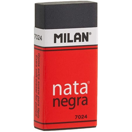 Milan Nata 7024 Goma de Borrar Rectangular - Plastico - Faja de Carton Roja - Envuelta Individualmente - Extra Suave - Color Neg