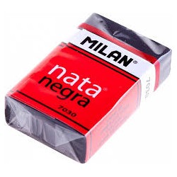 Milan Nata 7030 Goma de Borrar Rectangular - Plastico - Faja de Carton Roja - Envuelta Individualmente - Extra Suave - Color Neg