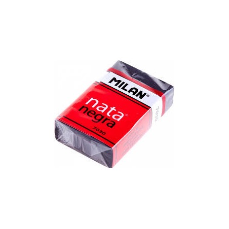 Milan Nata 7030 Goma de Borrar Rectangular - Plastico - Faja de Carton Roja - Envuelta Individualmente - Extra Suave - Color Neg