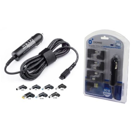 Cromad Cargador Universal Automatico de Coche para Portatil y Tablet desde 30W hasta 90W - 7 Conectores Diferentes