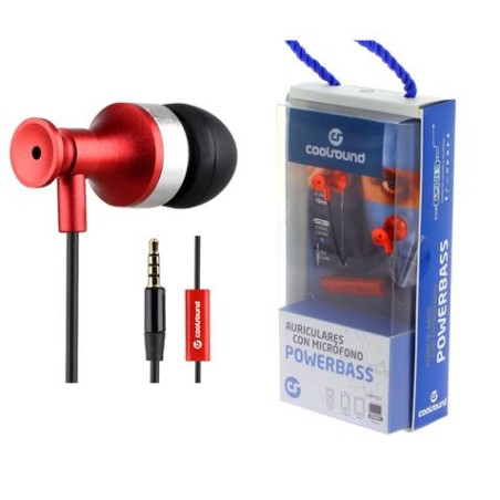 Coolsound Powerbass Auriculares Intrauditivos con Microfono - Carcasa Metalica - Control de Volumen - Cable de 1.20m