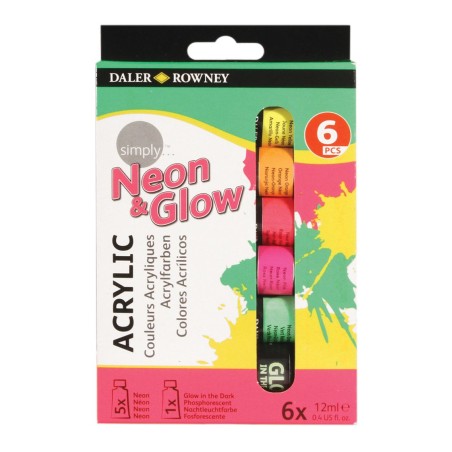 Daler Rowney Simply Pack de 6 Pinturas Acrilicas - 12ml - Colores Surtidos Neon