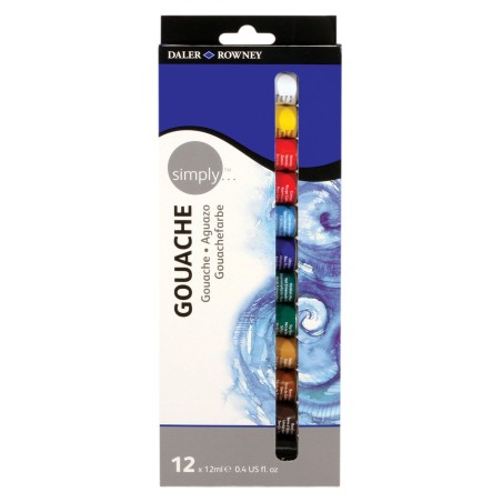 Daler Rowney Simply Pack de 12 Pinturas Acrilicas Gouache - Secado Rapido - Base de Agua - Optima Cobertura - 12ml - Colores Sur