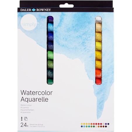 Daler Rowney Simply Pack de 24 Acuarelas - Se Humedecen Facilmente - 12ml - Colores Surtidos