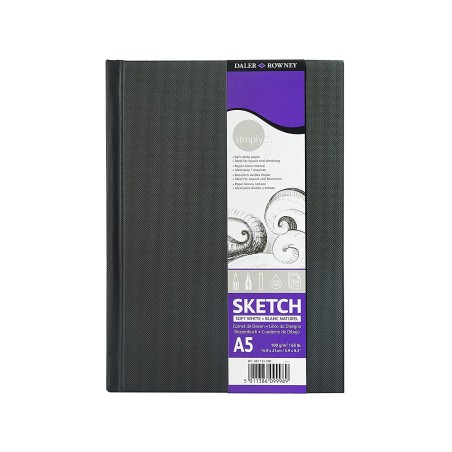 Daler Rowney Simply Cuaderno de Dibujo Cosido A5 - 100g/m2 - Cubierta Rigida - 54 Hojas - Color Blanco