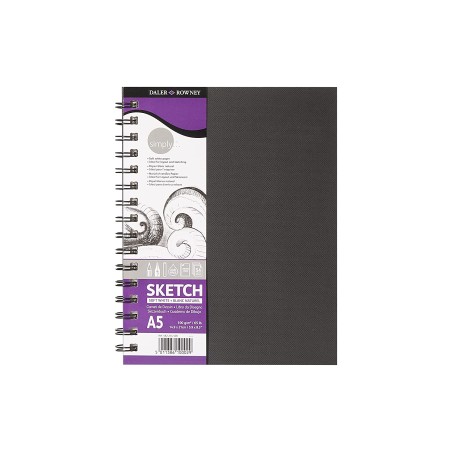 Daler Rowney Simply Cuaderno de Dibujo A5 - Cubierta Rigida con Encuadernacion en Espiral - 100g/m2 - Color Blanco
