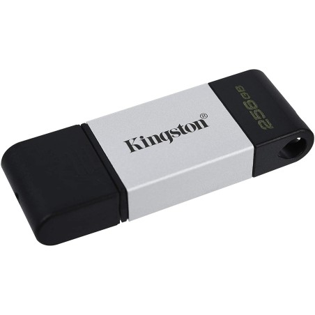 Kingston DataTraveler 80 Memoria USB Tipo C 256GB - USB-C 3.2 Gen 1 - 200 MB/s en Lectura - Con Tapa - Diseño Metalico (Pendrive