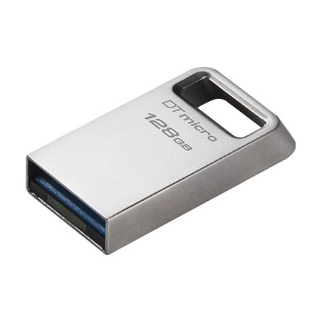 Kingston DataTraveler Micro Memoria USB 128GB - USB 3.2 Gen 1 - Ultracompacta y Ligera - Enganche para Llavero - Cuerpo Metalico
