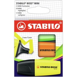 Stabilo Boss Mini Pack de 3 Marcadores Fluorescentes - Trazo entre 2 y 5mm - Tinta con Base de Agua - Antisecado - Colores Surti