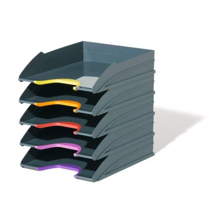 Durable Varicolor Tray Set A4 Juego de 5 Bandejas Portadocumentos - Apilables en Vertical y Escalonadamente - Zonas de Agarre en