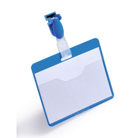 Durable Portanombres Horizontal con Clip - Rapida Sustitucion de la Etiqueta - Color Azul