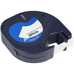 Dymo LetraTag S0721610/S0721660 Cinta de Etiquetas Generica para Rotuladora - Texto negro sobre fondo blanco - Ancho 12mm x 4 me