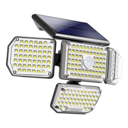 Elbat Foco Solar Cuadruple con Sensor LED 430lm - Sensor de Movimiento de 3 - 5m - Panel Solar Integrado 5.5V, 1.5W - Bateria 3.