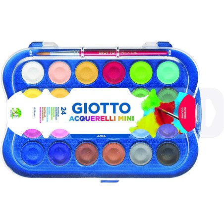 Giotto Pack de 24 Acuarelas Mini 23mm. - Colores Luminosos - Evita la Dispersion del Agua