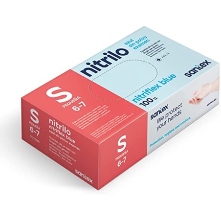 Santex Nitriflex Blue Pack de 100 Guantes de Nitrilo para Examen Talla S - 3.5 gramos - Sin Polvo - Libre de Latex - No Esterile