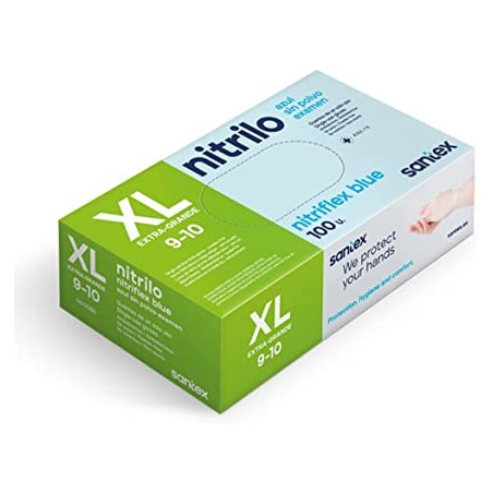 Santex Nitriflex Blue Pack de 100 Guantes de Nitrilo para Examen Talla XL - 3.5 gramos - Sin Polvo - Libre de Latex - No Esteril