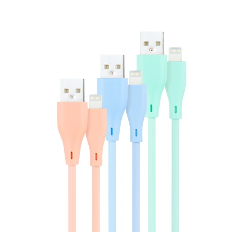 Nanocable Pack de 3 Cables USB-A Macho a Lightning Macho - Longitud 1m - Colores Pastel Rosa, Verde y Azul