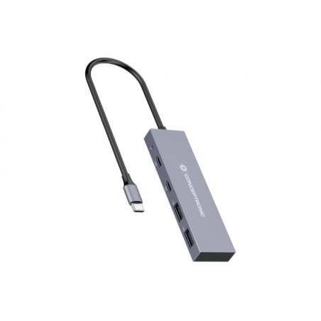 Conceptronic Hub USB-C con 2x USB-A, 2x USB-C - Carcasa de Aluminio