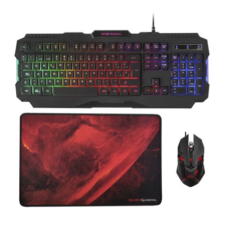 Mars Gaming Pack Teclado + Raton 4000dpi 6 Botones + Alfombrilla 350 x 250mm - Conectividad USB - Retroluminacion RGB - Antighos