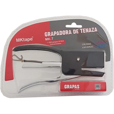MKtape MK7 Pack de Grapadora de Tenaza + 500 Grapas Nº 26/6 - Hasta 20 Hojas - Color Negro