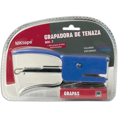 MKtape MK7 Pack de Grapadora de Tenaza + 500 Grapas Nº 26/6 - Hasta 20 Hojas - Color Azul