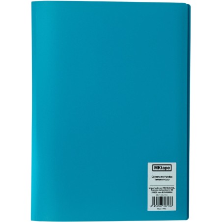 MKtape Carpeta con 60 Fundas Portadocumentos - Tamaño Folio - Color Azul Neon