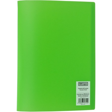 MKtape Carpeta con 60 Fundas Portadocumentos - Tamaño Folio - Color Verde Neon