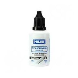Milan Bote de Tinta para Rotuladores de Pizarra Blanca Recargables - 30ml - Tinta a base de Alcohol - Color Negro