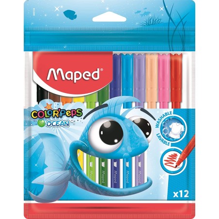 Maped Rotuladores Color´Peps Ocean - Punta Media Bloqueada 2 mm. - Ojival, Suave y Flexible - Colores Brillantes y Vivos - Tinta