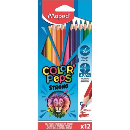 Maped Color´Peps Strong Lapices Triangulares de Colores - Sin Madera - Mina 3,2 mm - Punta Ultra Resistente - Colores Surtidos -