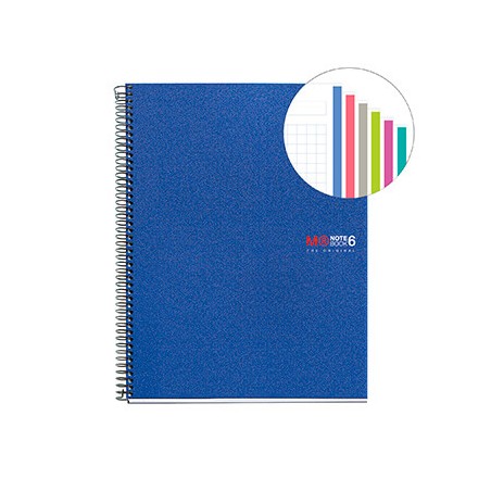 Miquel Rius Notebook6 Cuaderno de Espiral Formato A4 - 150 Hojas de 70gr Microperforadas con 2 Taladros - Cubiertas de Polipropi
